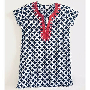 Top It Off | Womens Size S Black White Tunic Top Quinby Embroidered Geometric